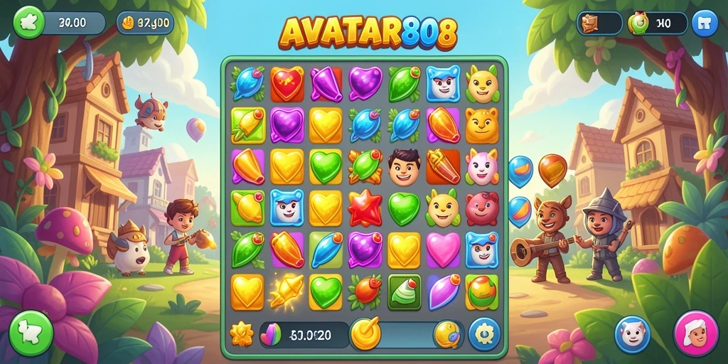 Tangkapan layar gameplay AVATAR808 yang seru dalam aksi Match-3.