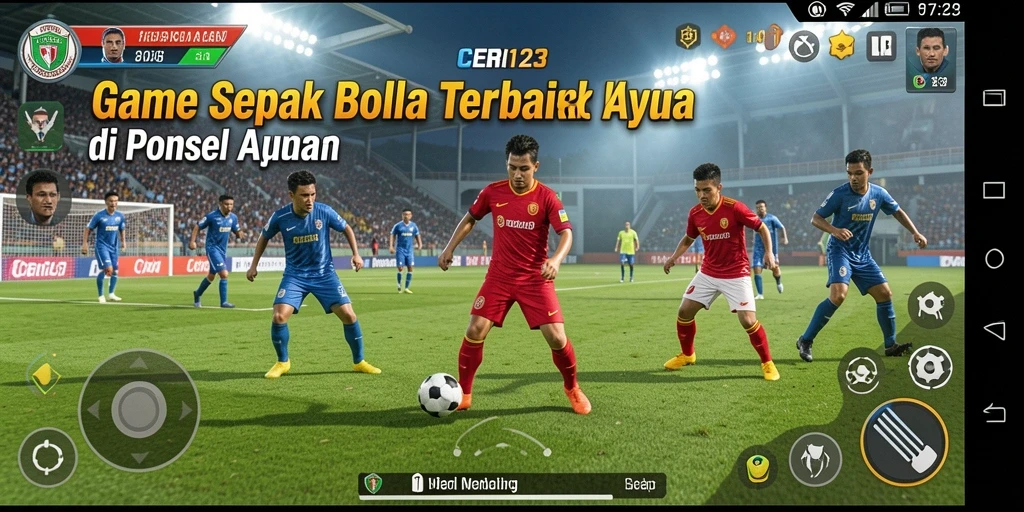 Screenshot CERI123 menampilkan aksi seru di lapangan sepak bola.