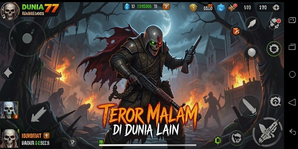 Screenshot menampilkan gameplay DUNIA77 dengan suasana Horror yang mendominasi.