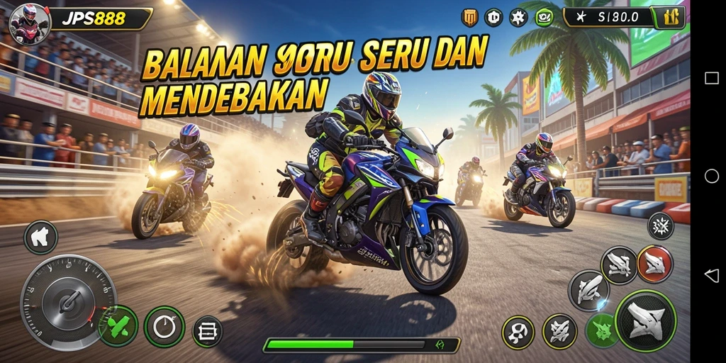 Gameplay seru JPS888 dengan aksi balapan motor yang mendebarkan.