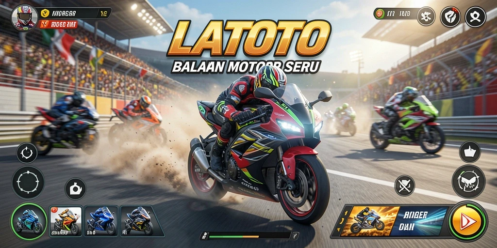 Tampilan gameplay LATOTO dengan aksi balapan motor yang seru.