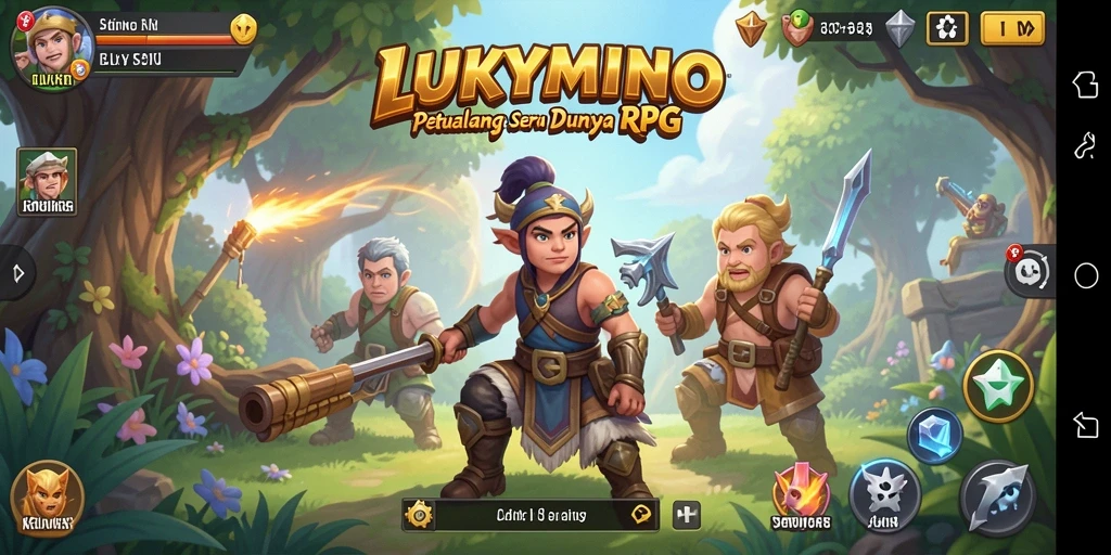 Screenshot dari gameplay LUKYMINO menampilkan pertempuran seru dan karakter unik.